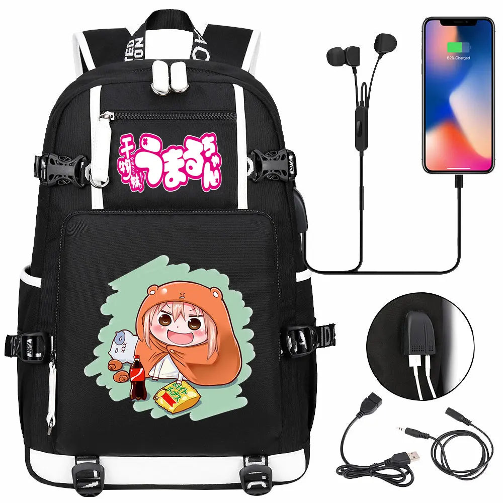 New Anime Himouto! Umaru-chan USB Boy Girl Book School Bags Large Capacity Teenagers Schoolbags Women Men Travel Laptop Backpack