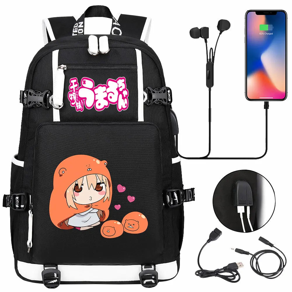 New Anime Himouto! Umaru-chan USB Boy Girl Book School Bags Large Capacity Teenagers Schoolbags Women Men Travel Laptop Backpack