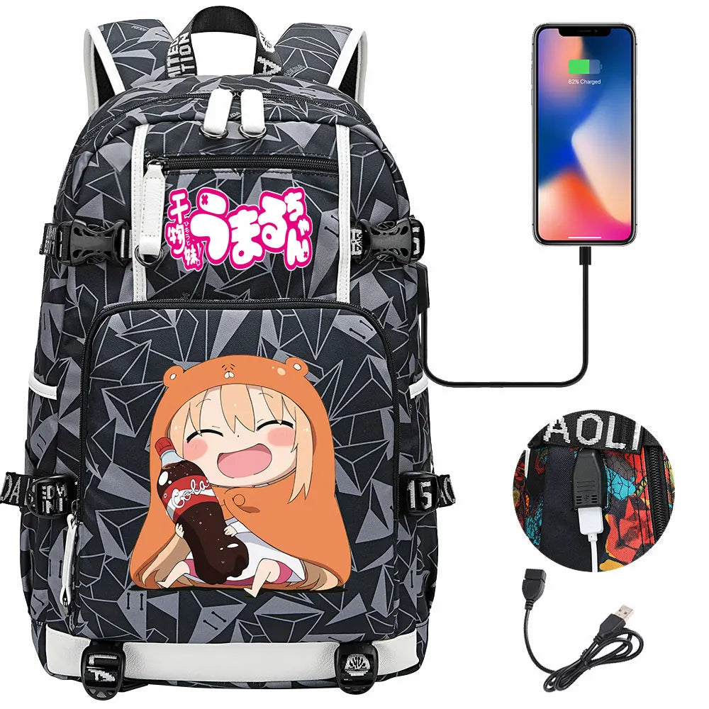 New Anime Himouto! Umaru-chan USB Boy Girl Book School Bags Large Capacity Teenagers Schoolbags Women Men Travel Laptop Backpack