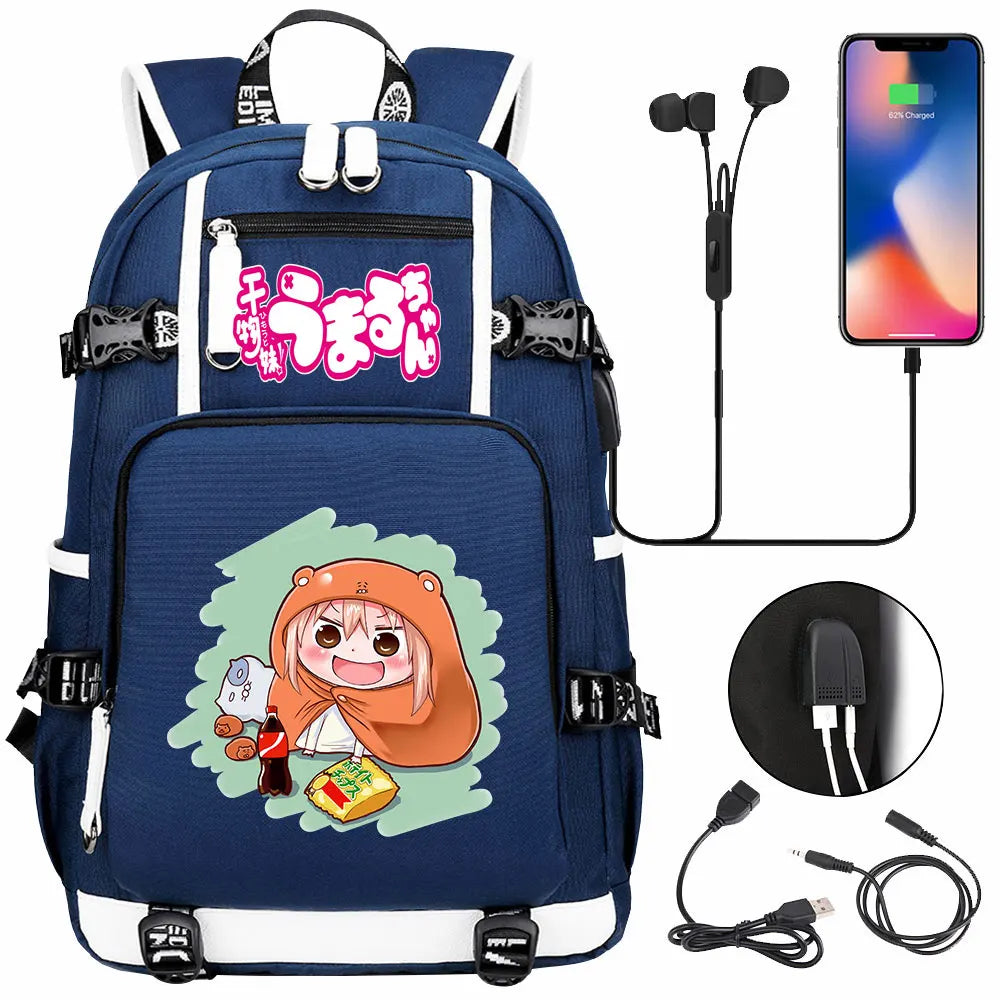 New Anime Himouto! Umaru-chan USB Boy Girl Book School Bags Large Capacity Teenagers Schoolbags Women Men Travel Laptop Backpack