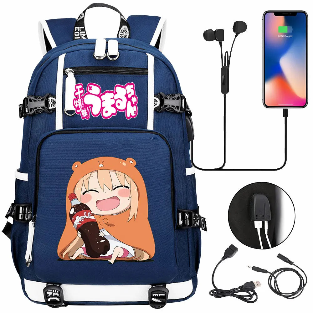 New Anime Himouto! Umaru-chan USB Boy Girl Book School Bags Large Capacity Teenagers Schoolbags Women Men Travel Laptop Backpack