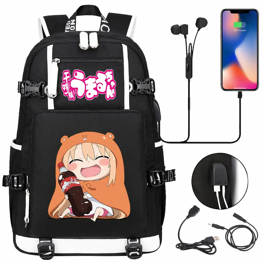 New Anime Himouto! Umaru-chan USB Boy Girl Book School Bags Large Capacity Teenagers Schoolbags Women Men Travel Laptop Backpack