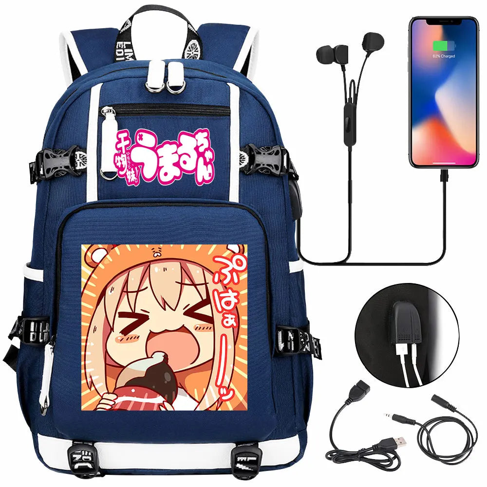 New Anime Himouto! Umaru-chan USB Boy Girl Book School Bags Large Capacity Teenagers Schoolbags Women Men Travel Laptop Backpack