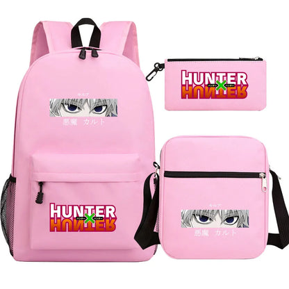 New Anime Hunter X Hunter 3Pcs Boy Girl Kids School Book Bags Travel Backpack Shoulder Bag Pen Bag For Men Women