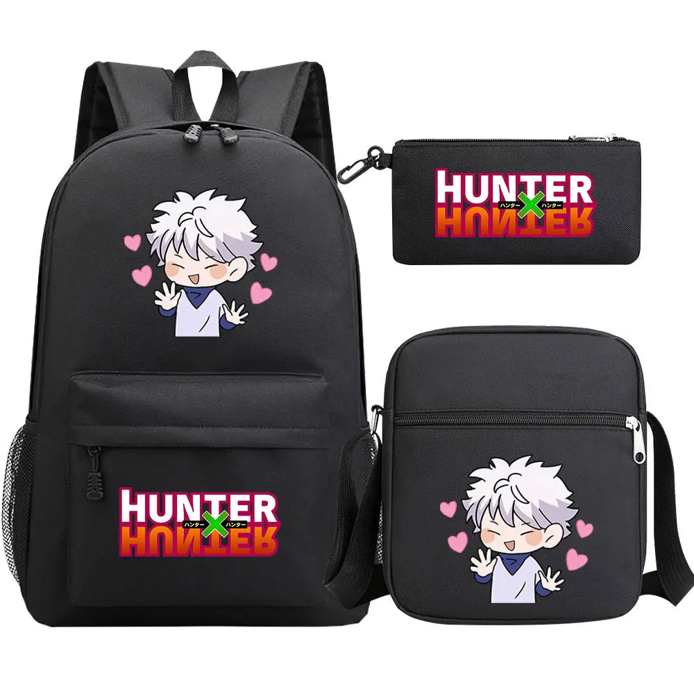 New Anime Hunter X Hunter 3Pcs Boy Girl Kids School Book Bags Travel Backpack Shoulder Bag Pen Bag For Men Women