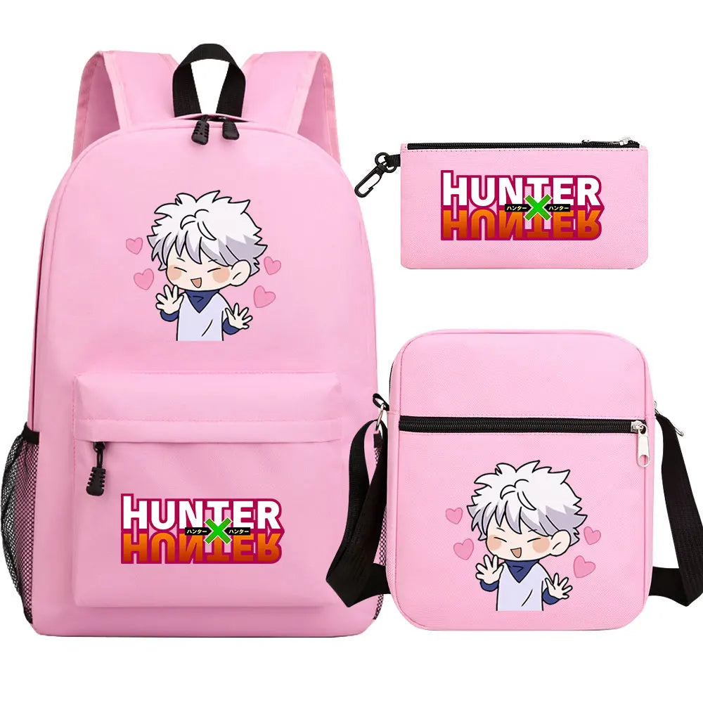 New Anime Hunter X Hunter 3Pcs Boy Girl Kids School Book Bags Travel Backpack Shoulder Bag Pen Bag For Men Women