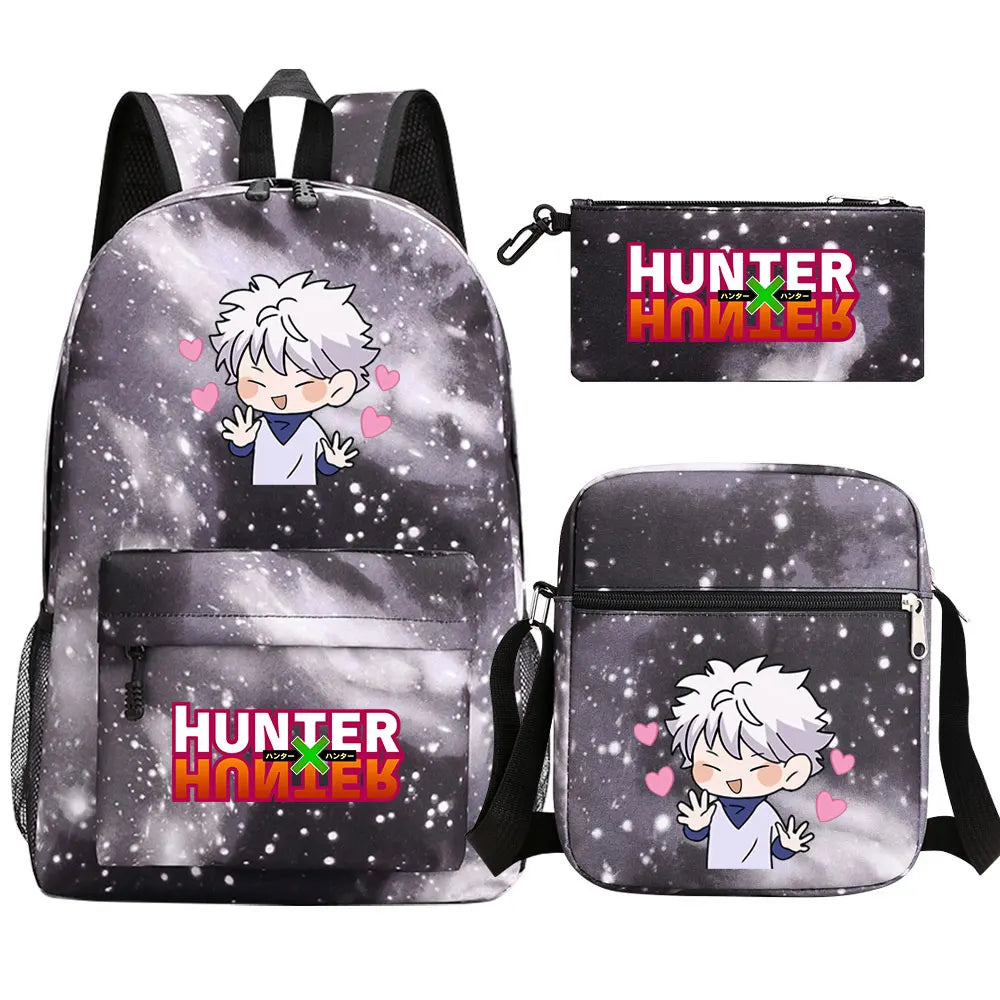 New Anime Hunter X Hunter 3Pcs Boy Girl Kids School Book Bags Travel Backpack Shoulder Bag Pen Bag For Men Women