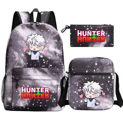 New Anime Hunter X Hunter 3Pcs Boy Girl Kids School Book Bags Travel Backpack Shoulder Bag Pen Bag For Men Women