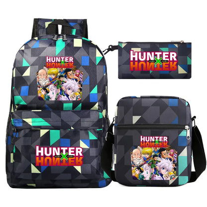 New Anime Hunter X Hunter 3Pcs Boy Girl Kids School Book Bags Travel Backpack Shoulder Bag Pen Bag For Men Women