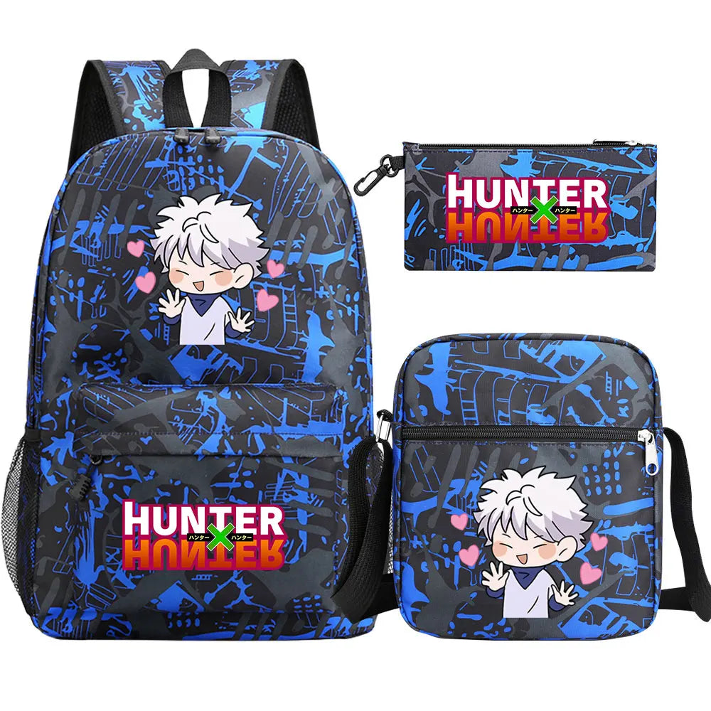 New Anime Hunter X Hunter 3Pcs Boy Girl Kids School Book Bags Travel Backpack Shoulder Bag Pen Bag For Men Women