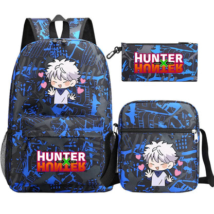 New Anime Hunter X Hunter 3Pcs Boy Girl Kids School Book Bags Travel Backpack Shoulder Bag Pen Bag For Men Women