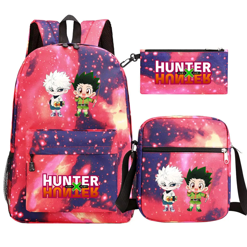 New Anime Hunter X Hunter 3Pcs Boy Girl Kids School Book Bags Travel Backpack Shoulder Bag Pen Bag For Men Women