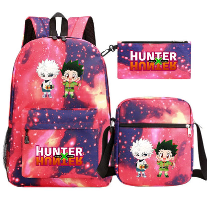 New Anime Hunter X Hunter 3Pcs Boy Girl Kids School Book Bags Travel Backpack Shoulder Bag Pen Bag For Men Women