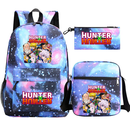 New Anime Hunter X Hunter 3Pcs Boy Girl Kids School Book Bags Travel Backpack Shoulder Bag Pen Bag For Men Women