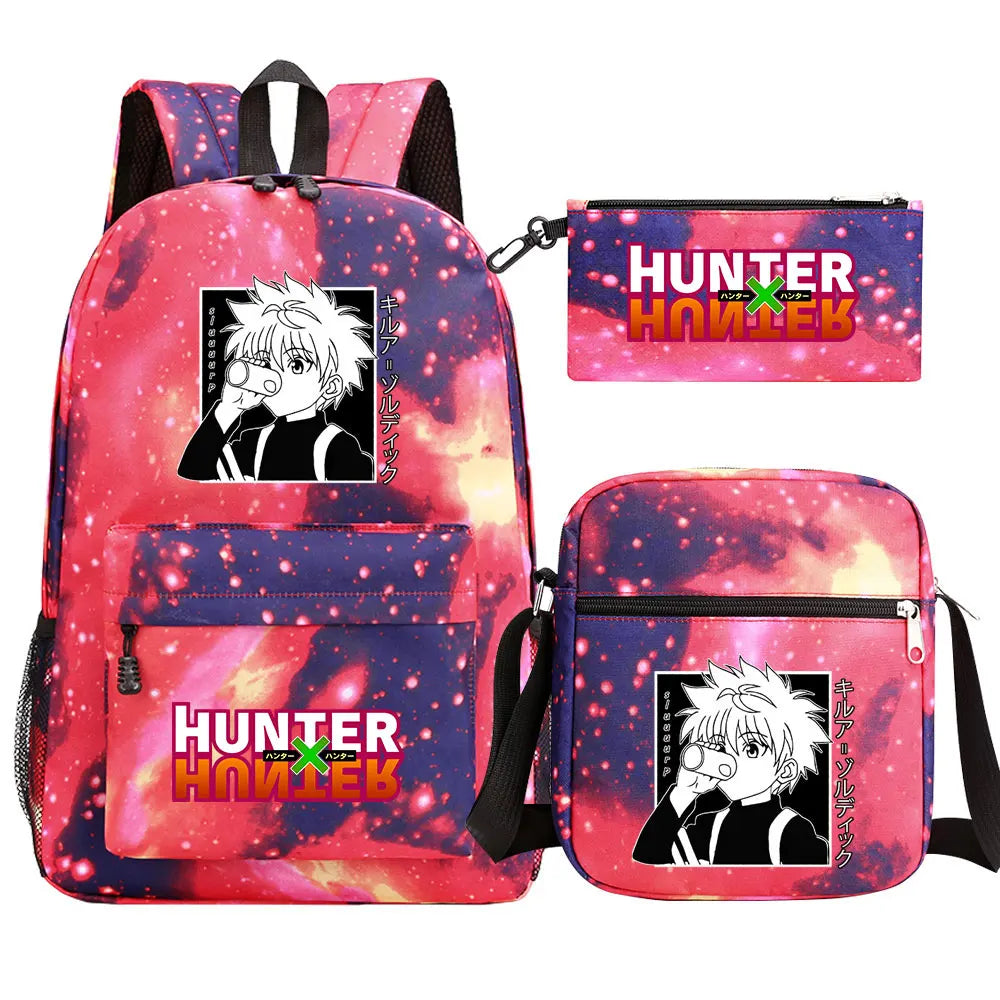 New Anime Hunter X Hunter 3Pcs Boy Girl Kids School Book Bags Travel Backpack Shoulder Bag Pen Bag For Men Women