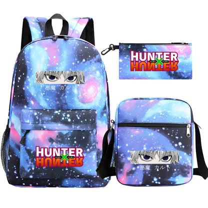 New Anime Hunter X Hunter 3Pcs Boy Girl Kids School Book Bags Travel Backpack Shoulder Bag Pen Bag For Men Women