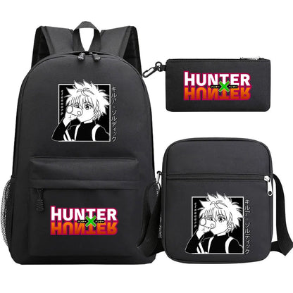 New Anime Hunter X Hunter 3Pcs Boy Girl Kids School Book Bags Travel Backpack Shoulder Bag Pen Bag For Men Women