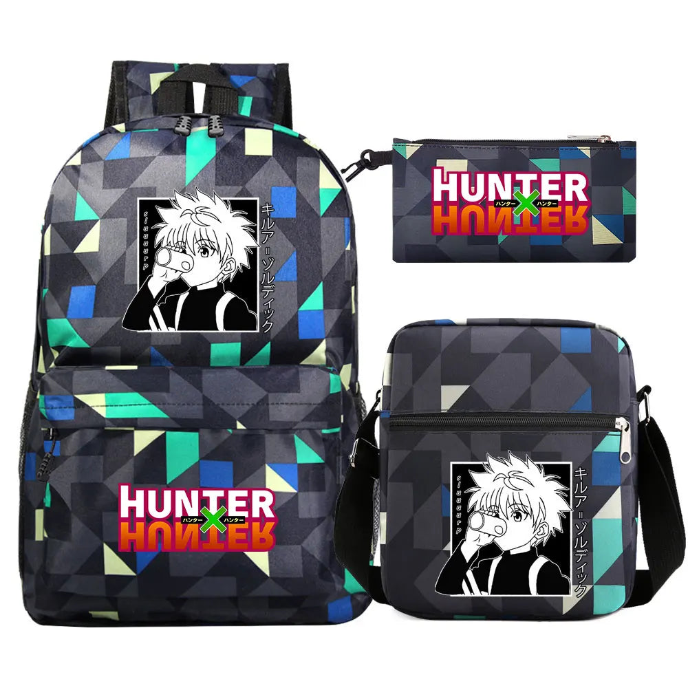 New Anime Hunter X Hunter 3Pcs Boy Girl Kids School Book Bags Travel Backpack Shoulder Bag Pen Bag For Men Women