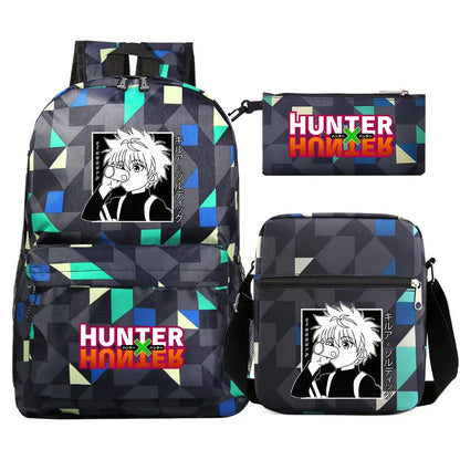 New Anime Hunter X Hunter 3Pcs Boy Girl Kids School Book Bags Travel Backpack Shoulder Bag Pen Bag For Men Women