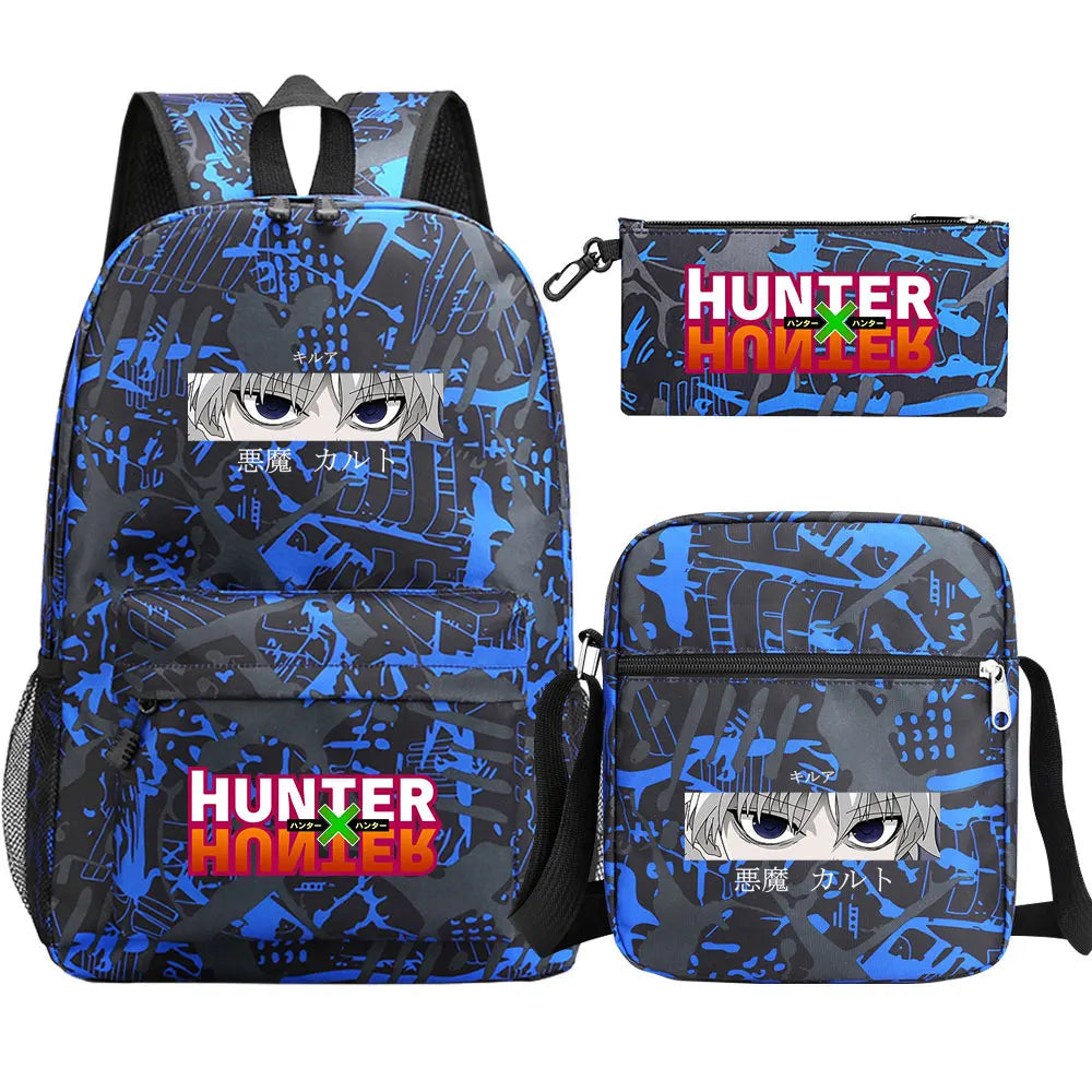 New Anime Hunter X Hunter 3Pcs Boy Girl Kids School Book Bags Travel Backpack Shoulder Bag Pen Bag For Men Women