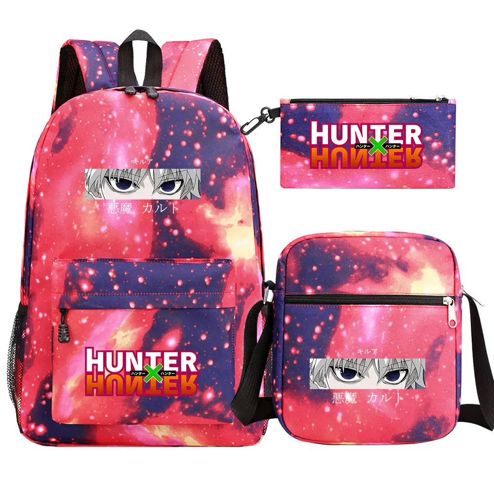 New Anime Hunter X Hunter 3Pcs Boy Girl Kids School Book Bags Travel Backpack Shoulder Bag Pen Bag For Men Women