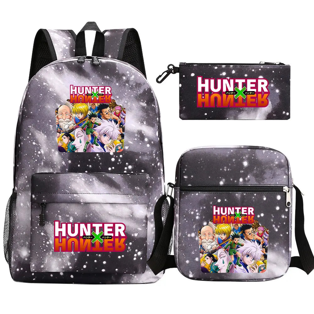 New Anime Hunter X Hunter 3Pcs Boy Girl Kids School Book Bags Travel Backpack Shoulder Bag Pen Bag For Men Women