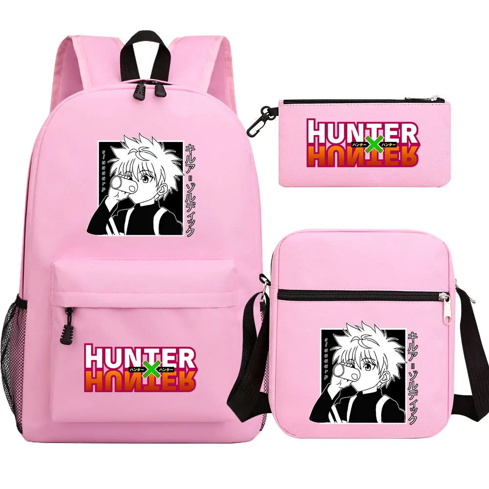 New Anime Hunter X Hunter 3Pcs Boy Girl Kids School Book Bags Travel Backpack Shoulder Bag Pen Bag For Men Women