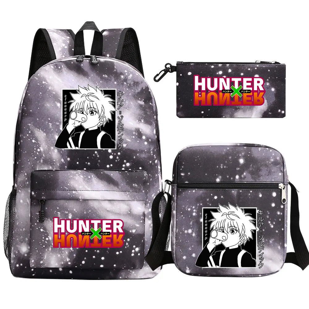 New Anime Hunter X Hunter 3Pcs Boy Girl Kids School Book Bags Travel Backpack Shoulder Bag Pen Bag For Men Women