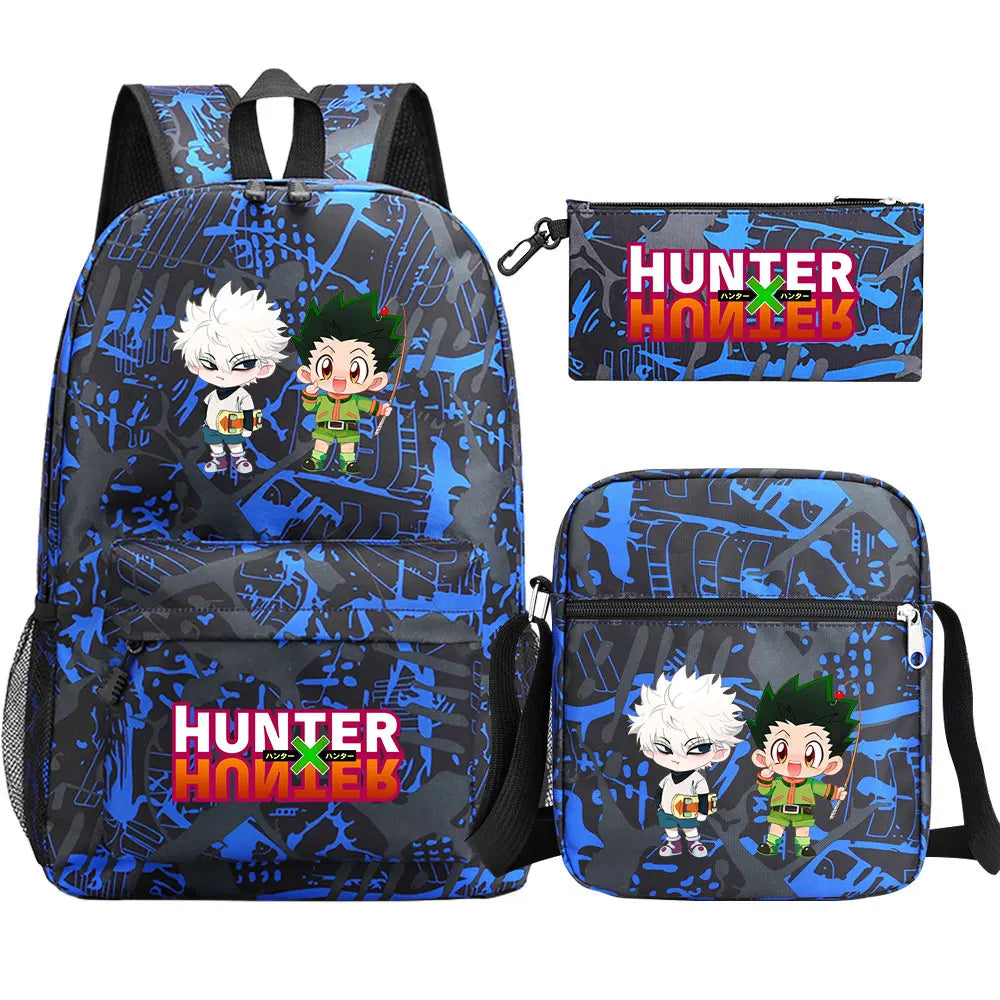 New Anime Hunter X Hunter 3Pcs Boy Girl Kids School Book Bags Travel Backpack Shoulder Bag Pen Bag For Men Women