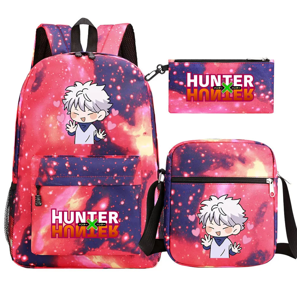New Anime Hunter X Hunter 3Pcs Boy Girl Kids School Book Bags Travel Backpack Shoulder Bag Pen Bag For Men Women
