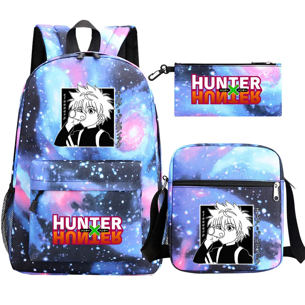 New Anime Hunter X Hunter 3Pcs Boy Girl Kids School Book Bags Travel Backpack Shoulder Bag Pen Bag For Men Women