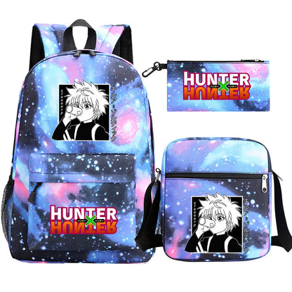 New Anime Hunter X Hunter 3Pcs Boy Girl Kids School Book Bags Travel Backpack Shoulder Bag Pen Bag For Men Women