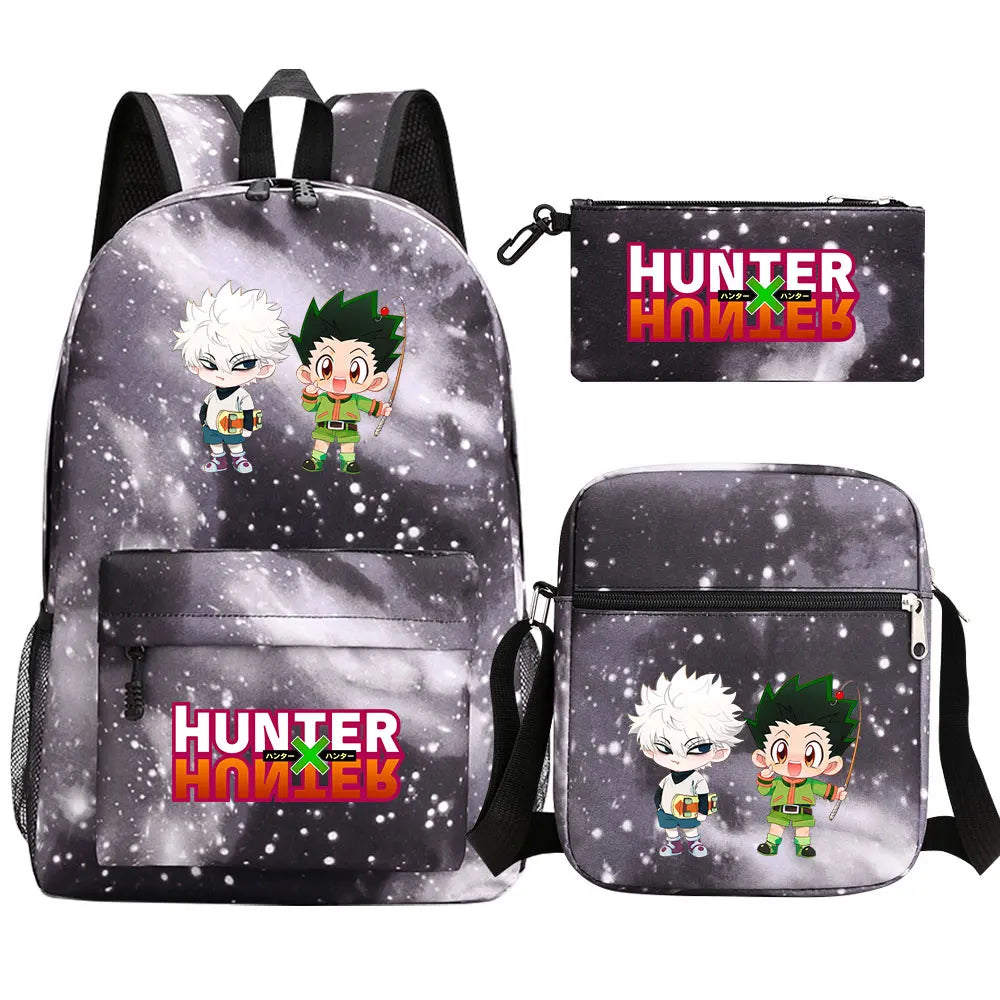 New Anime Hunter X Hunter 3Pcs Boy Girl Kids School Book Bags Travel Backpack Shoulder Bag Pen Bag For Men Women