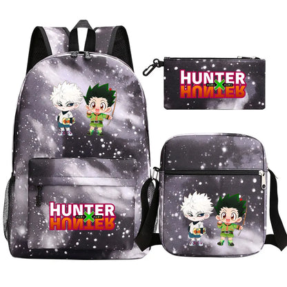 New Anime Hunter X Hunter 3Pcs Boy Girl Kids School Book Bags Travel Backpack Shoulder Bag Pen Bag For Men Women