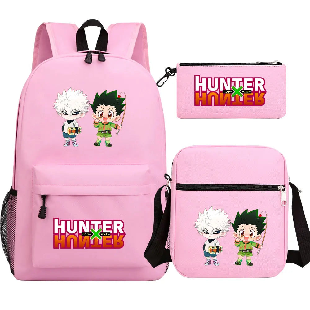 New Anime Hunter X Hunter 3Pcs Boy Girl Kids School Book Bags Travel Backpack Shoulder Bag Pen Bag For Men Women