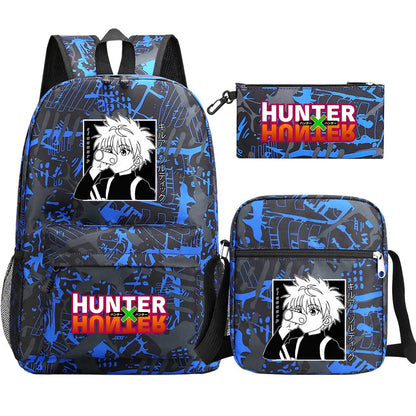 New Anime Hunter X Hunter 3Pcs Boy Girl Kids School Book Bags Travel Backpack Shoulder Bag Pen Bag For Men Women
