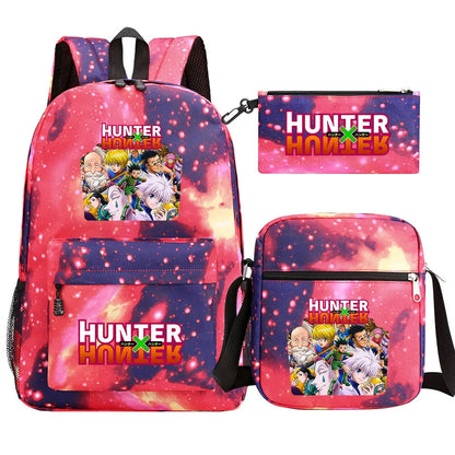 New Anime Hunter X Hunter 3Pcs Boy Girl Kids School Book Bags Travel Backpack Shoulder Bag Pen Bag For Men Women