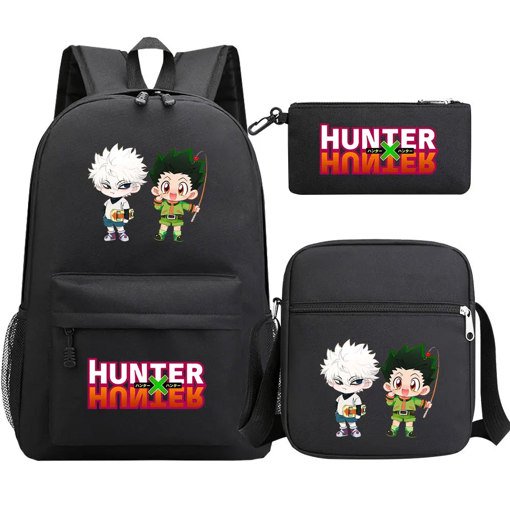 New Anime Hunter X Hunter 3Pcs Boy Girl Kids School Book Bags Travel Backpack Shoulder Bag Pen Bag For Men Women