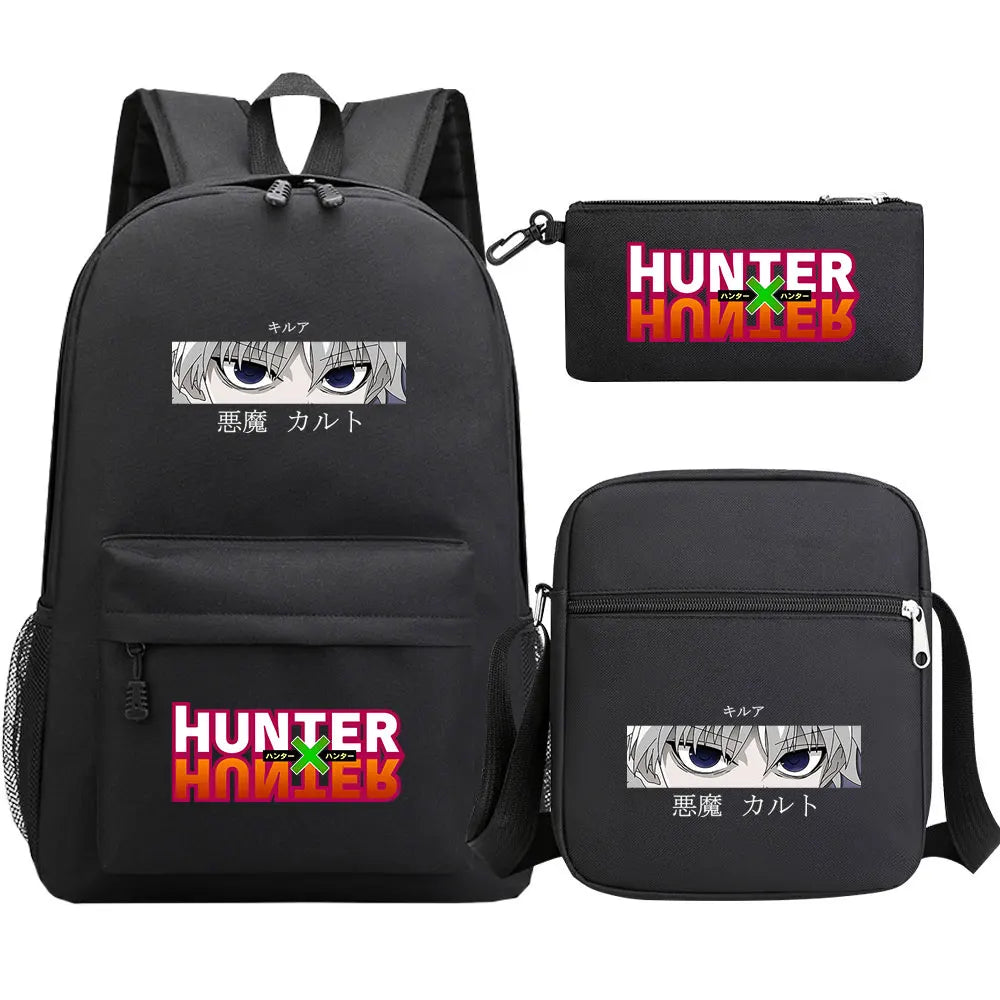 New Anime Hunter X Hunter 3Pcs Boy Girl Kids School Book Bags Travel Backpack Shoulder Bag Pen Bag For Men Women