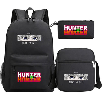 New Anime Hunter X Hunter 3Pcs Boy Girl Kids School Book Bags Travel Backpack Shoulder Bag Pen Bag For Men Women