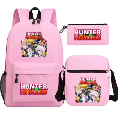 New Anime Hunter X Hunter 3Pcs Boy Girl Kids School Book Bags Travel Backpack Shoulder Bag Pen Bag For Men Women