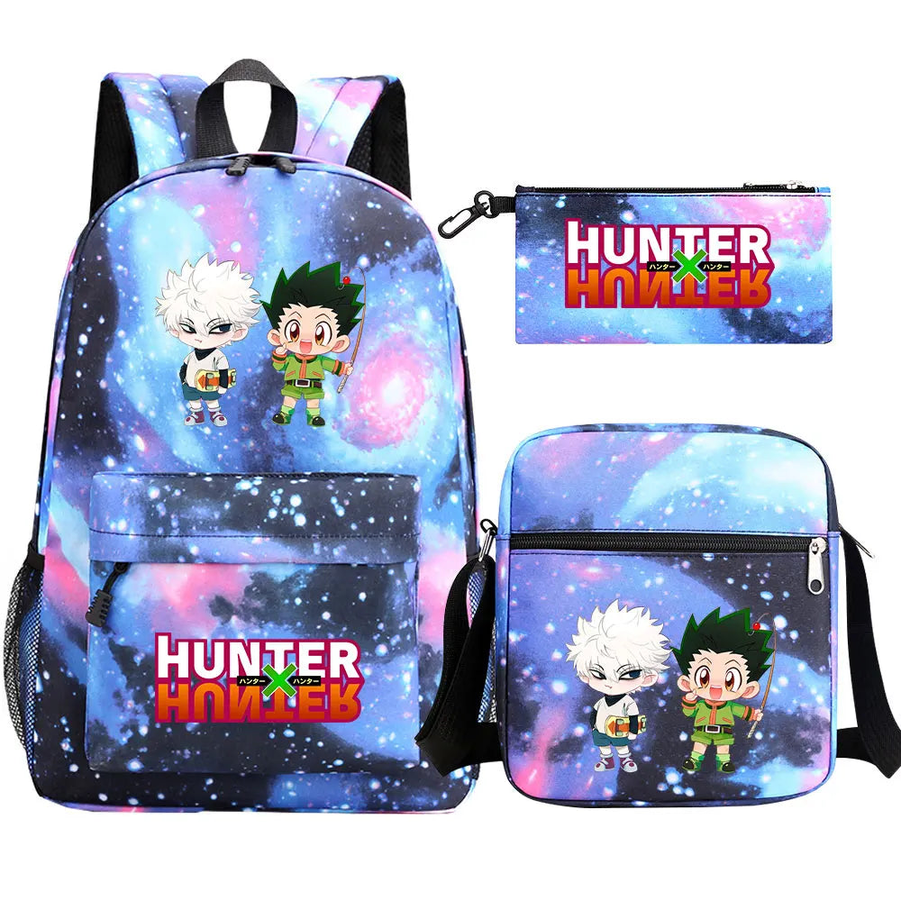 New Anime Hunter X Hunter 3Pcs Boy Girl Kids School Book Bags Travel Backpack Shoulder Bag Pen Bag For Men Women