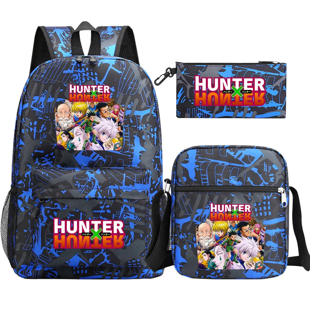 New Anime Hunter X Hunter 3Pcs Boy Girl Kids School Book Bags Travel Backpack Shoulder Bag Pen Bag For Men Women