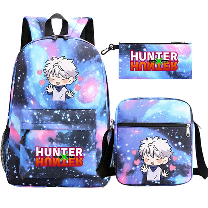 New Anime Hunter X Hunter 3Pcs Boy Girl Kids School Book Bags Travel Backpack Shoulder Bag Pen Bag For Men Women
