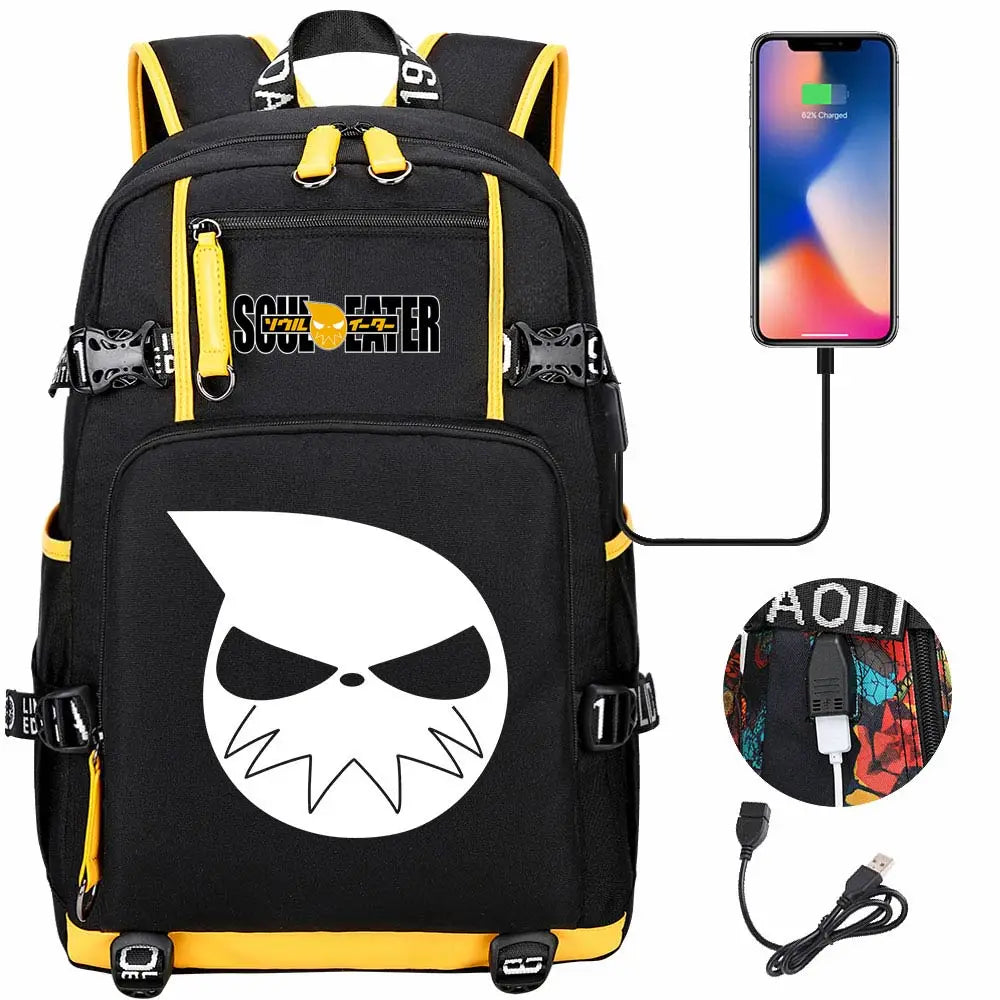 New Anime Soul Eater USB Boy Girl Book School Bags Large Capacity Teenagers Schoolbags Women Men Travel Laptop Backpack