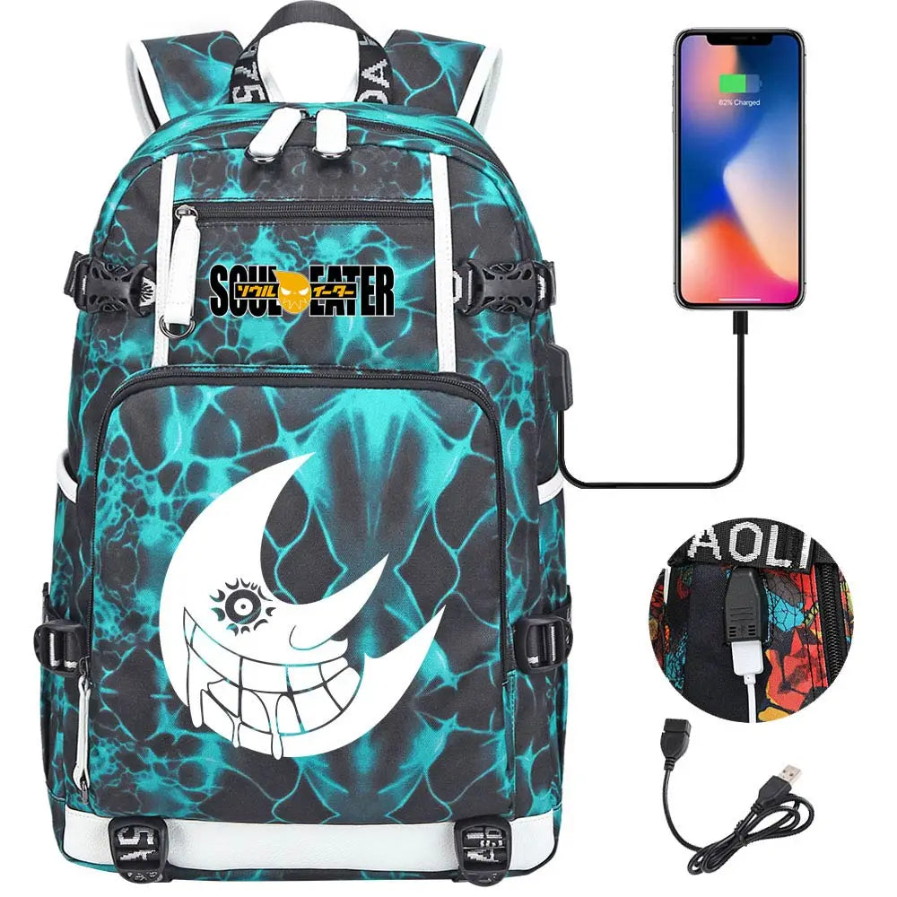 New Anime Soul Eater USB Boy Girl Book School Bags Large Capacity Teenagers Schoolbags Women Men Travel Laptop Backpack