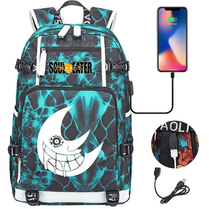 New Anime Soul Eater USB Boy Girl Book School Bags Large Capacity Teenagers Schoolbags Women Men Travel Laptop Backpack