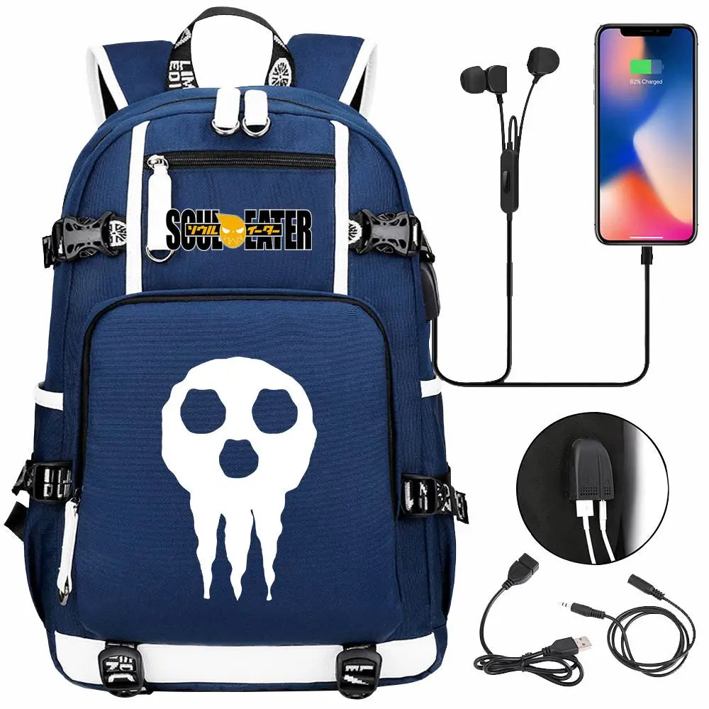 New Anime Soul Eater USB Boy Girl Book School Bags Large Capacity Teenagers Schoolbags Women Men Travel Laptop Backpack