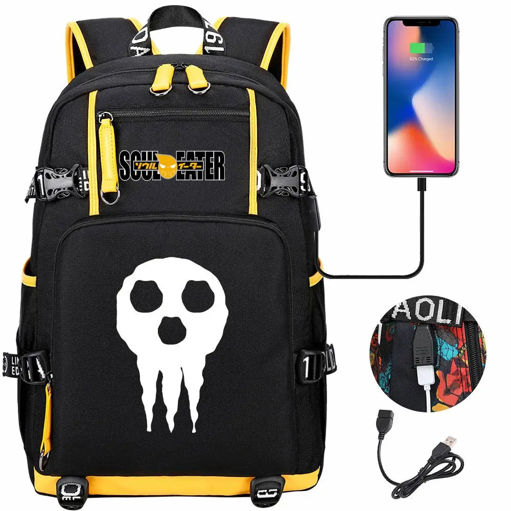 New Anime Soul Eater USB Boy Girl Book School Bags Large Capacity Teenagers Schoolbags Women Men Travel Laptop Backpack