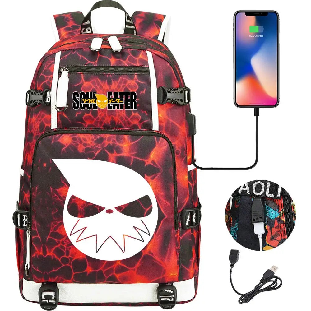 New Anime Soul Eater USB Boy Girl Book School Bags Large Capacity Teenagers Schoolbags Women Men Travel Laptop Backpack